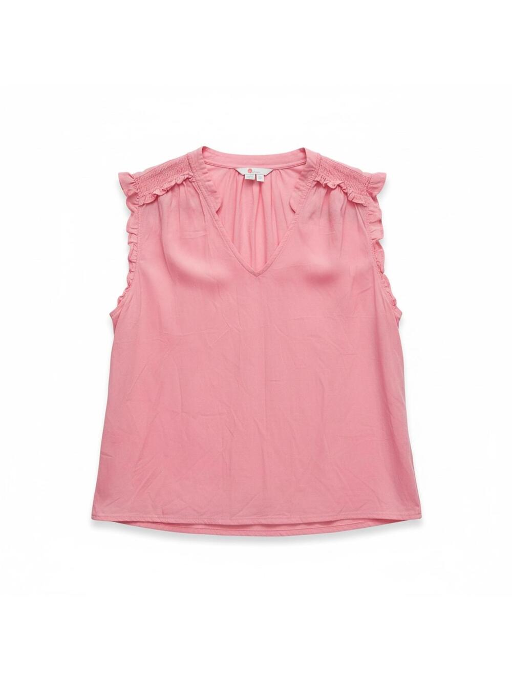 Boden Pink Ruffle Trim Sleeveless Blouse Size 18 Feminine Cottagecore Top